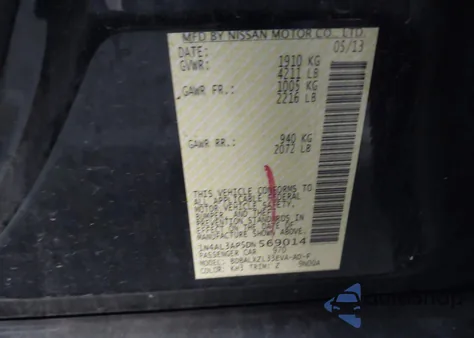 2013 Nissan Altima 2.5 Sl из США, поврежденный, VIN 1N4AL3AP5DN569014